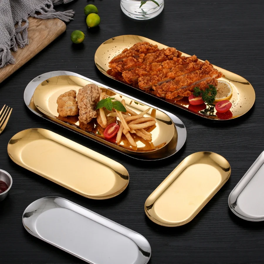 Stainless Steel Dining Dish Dessert Plate Nut Fruit Cake Tray Snack Kitchen Western Steak Dish