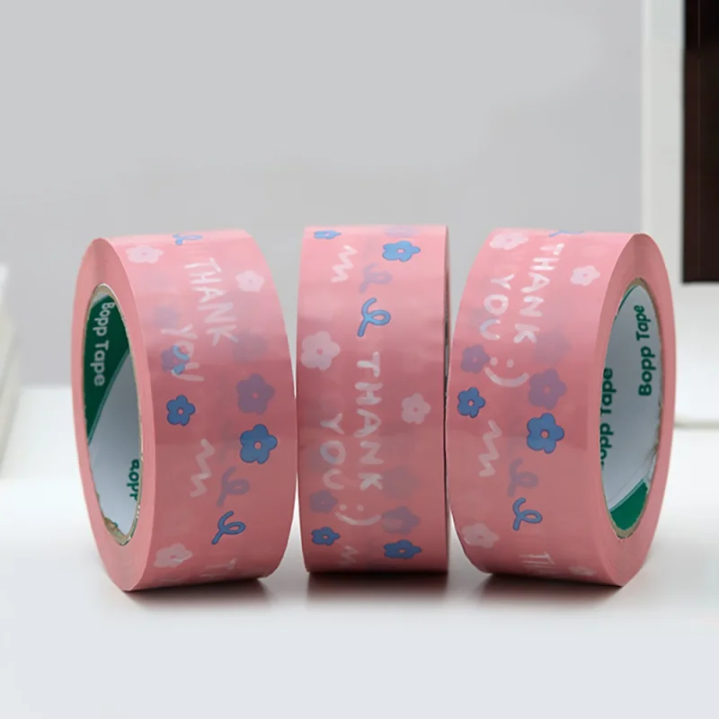 

Customized productCustom Strong Adhesive Packaging Pink Color Printed Logo Thank You Tape Bopp Packing Tape Jumbo Roll For Cart