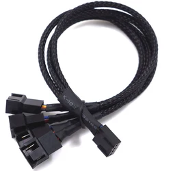 Premium Black Sleeved PWM Fan Splitter Extension Cable - 4 Way, 27cm (1 in 4)