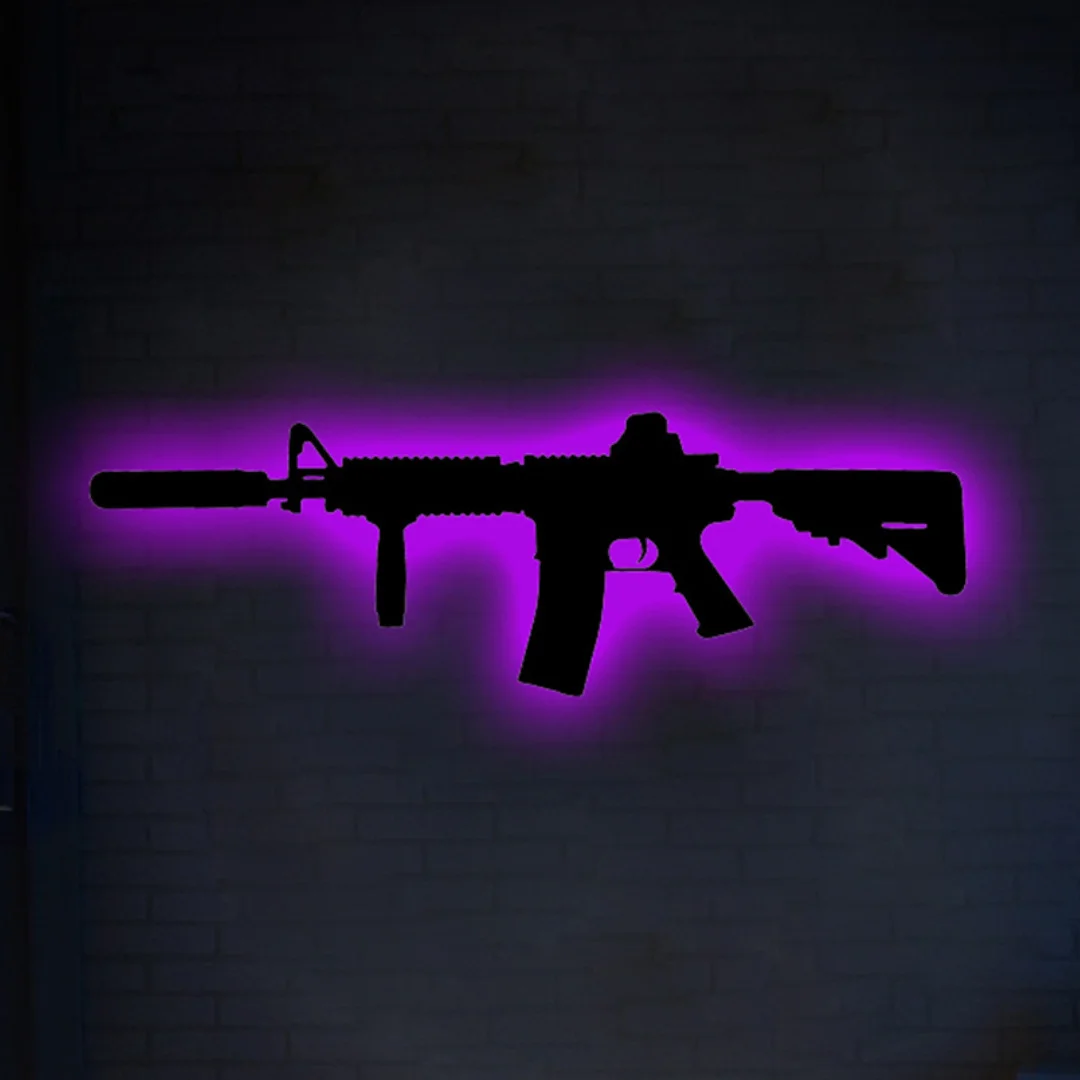 1Pc Silhouette Gun Game Over Wall Light Neon Sign Gaming Room Decor For Home Decor Night Light Placche Regalo Di Compleanno Wall Decor