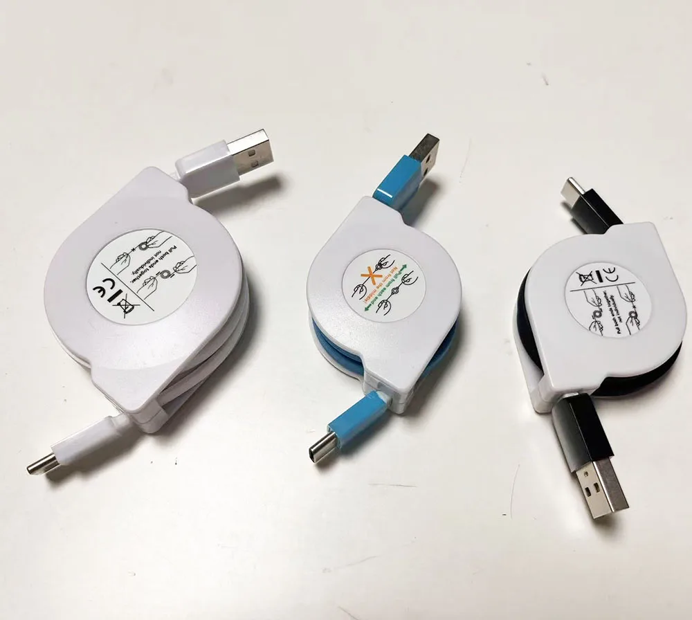USB 2.0 to Type-C Retractable Portable Cable - Flat Design