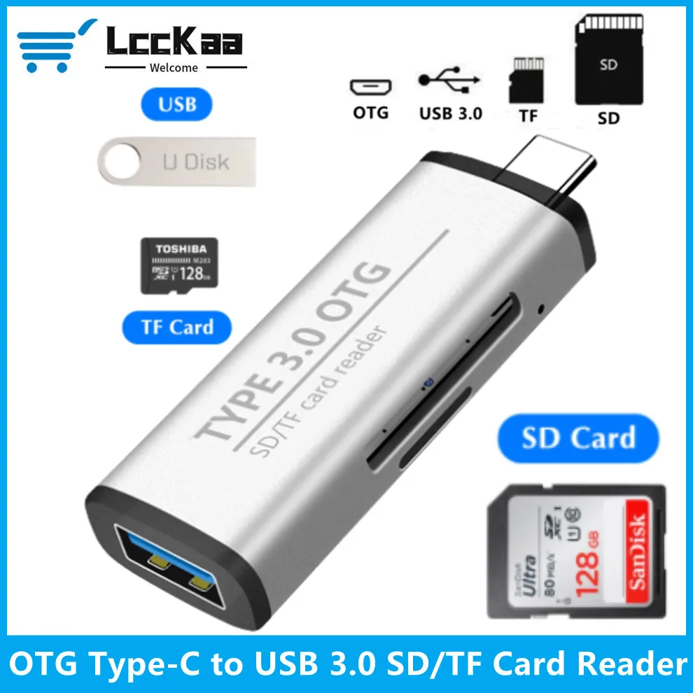 

LccKaa OTG USB C Card Reader Type C to USB 3.0 SD TF Card Reader Adapter Accessories OTG Card reader Smart Memory SD Card Reader