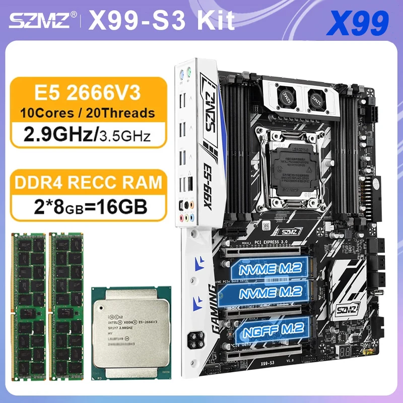 X99s3 Turbo Motherboard Set Cpu Gamer Xeon E5 2666 V3 2*8gb Ram Combo