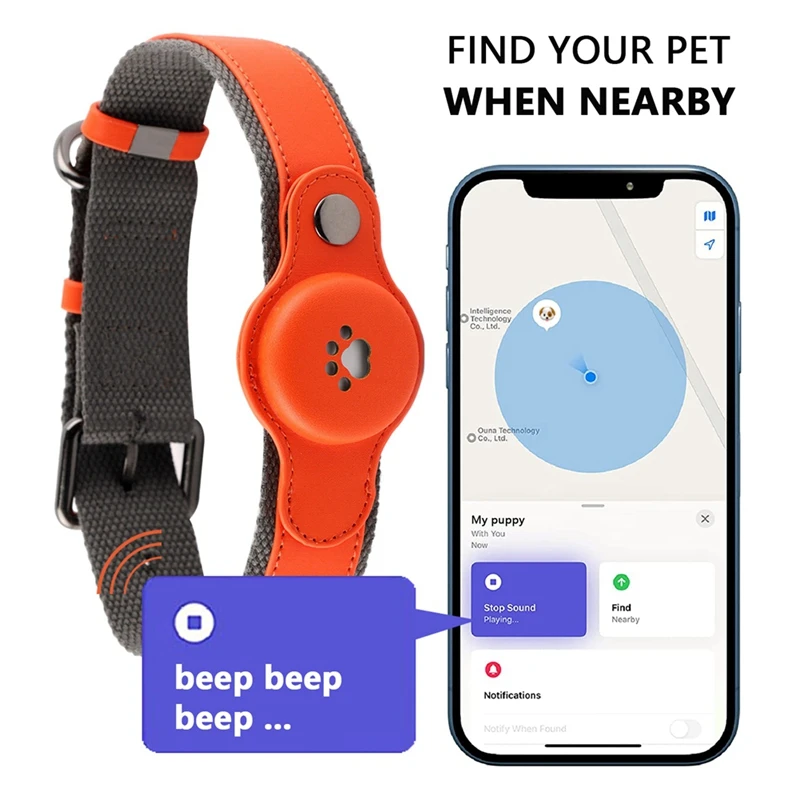 IP67 Waterproof Tracker Collar For Dogs Location Pet Tracking Smart Collar Waterproof Only Works With For Apple Find My Brown