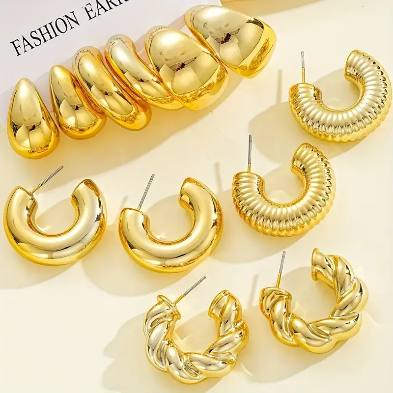12pcs Chic Twisted Metal C-Shaped Earring Set for Women Vintage Elegant Hypoallergenic Premium Quality Stud Earring Jewelry Gift