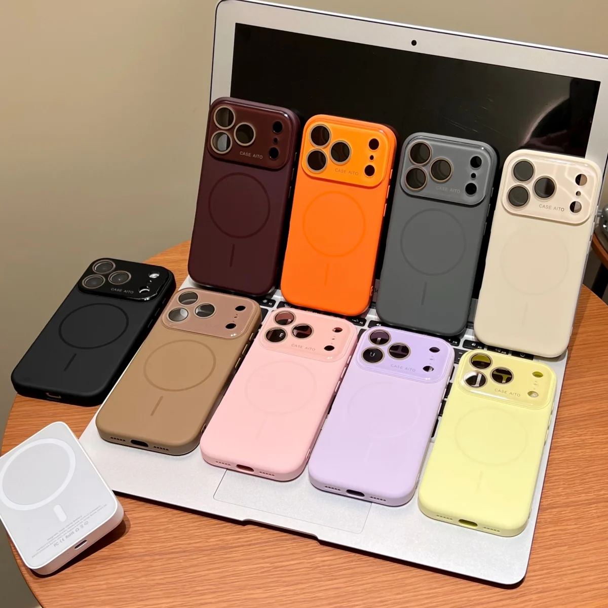 Liquid Silicone MagSafe Magnetic Shockproof Phone Case with Large Window Protect Cover