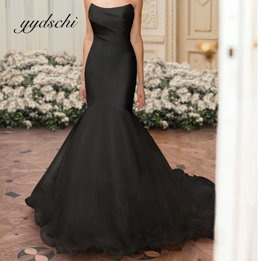 

Mermaid/Trumpet Wedding Dress Lace Strapless Sleeveless Floor Length Sexy Simple Applique Tulle Beach Bridal Court Train Dresses