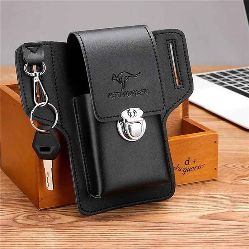 

Men Cellphone Loop Holster Case Belt Waist Bag Props PU Leather Purse Phone Wallet Vintage Belt Mobile Phone Protective Sheath