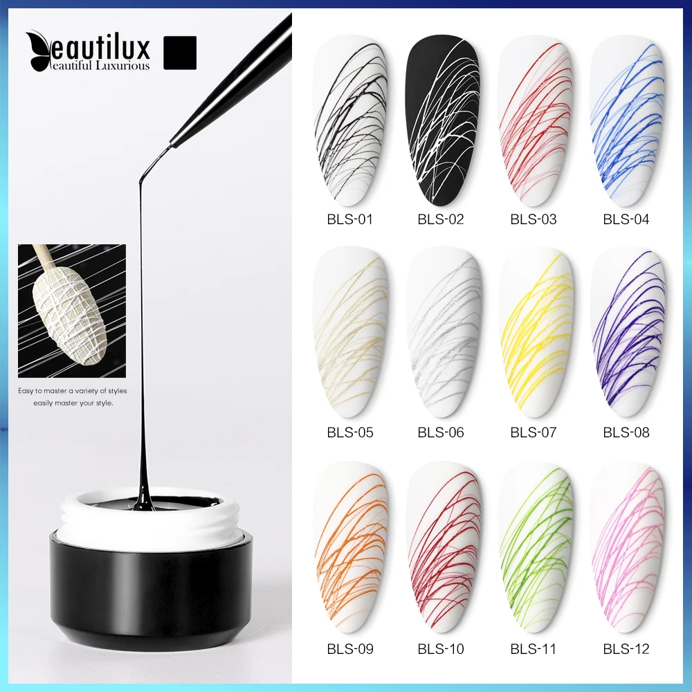 Beautilux 1pc Nail Art Spider Gel No Sticky Layer UV LED Painting Drawing Lining Gels Polish For Nail Design 6g