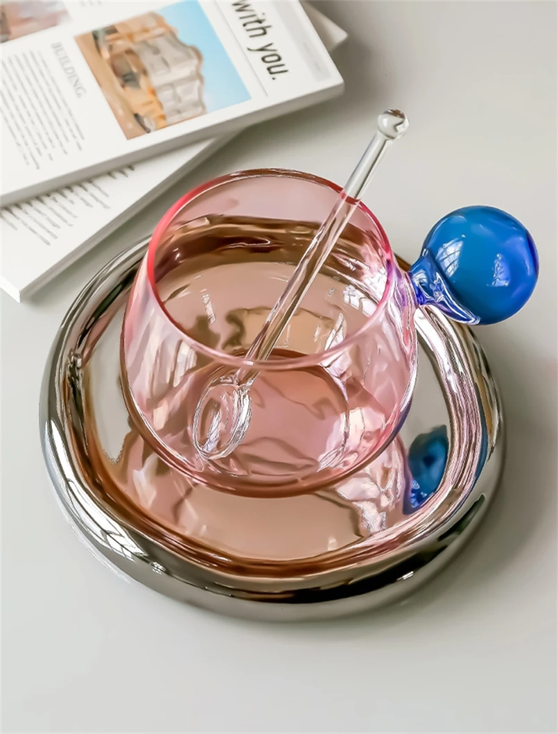 Nordic Style Niche Entry Latte Coffee Cup Saucer Spoon Suit British Afternoon Tea Set Household Heat Resistant Glass Cup