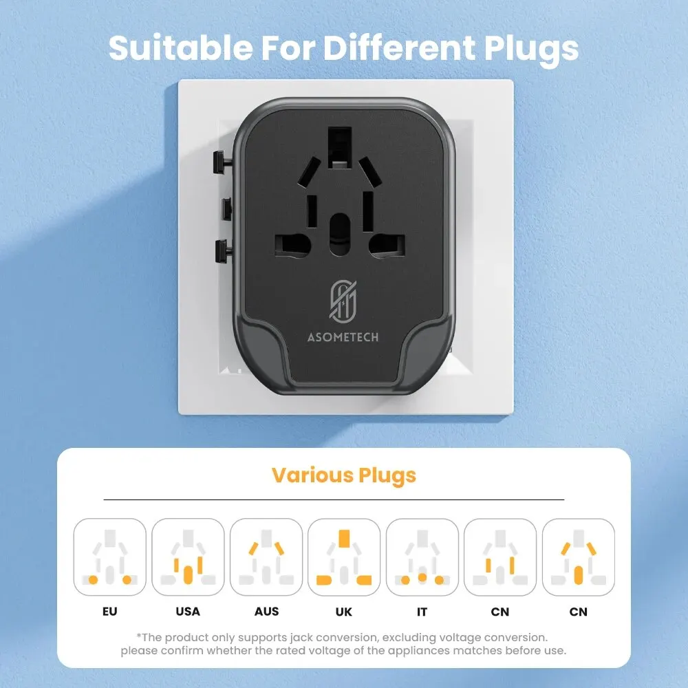 Universal Travel Adapter with Dual USB and Type-C Ports - All-in-One Charger