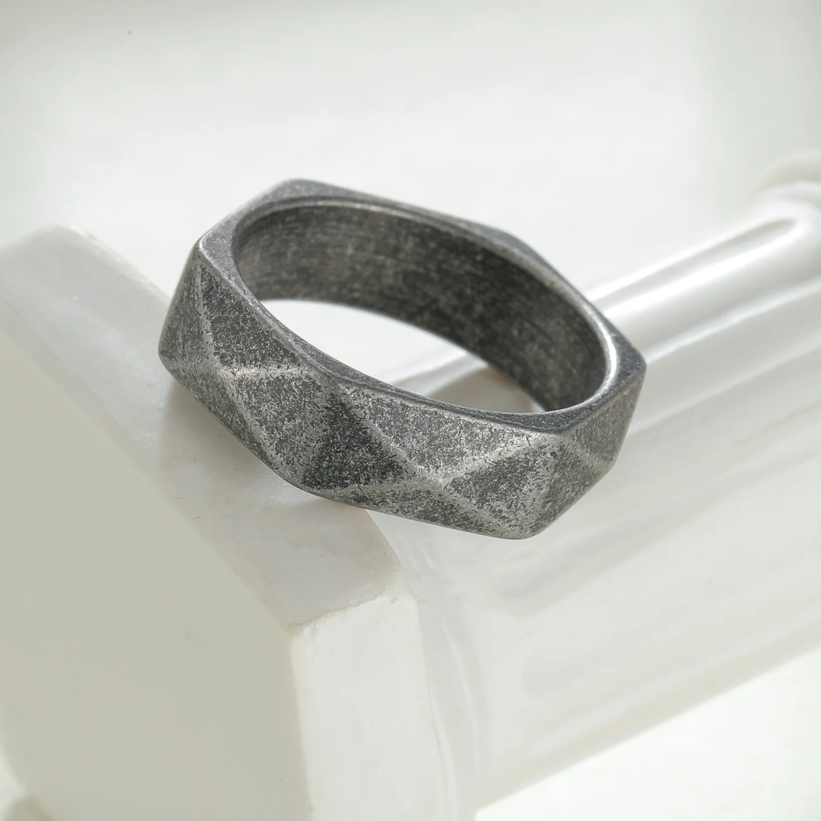 Unisex Geometric Stainless Steel Ring – 6MM Width, Sizes 6-12