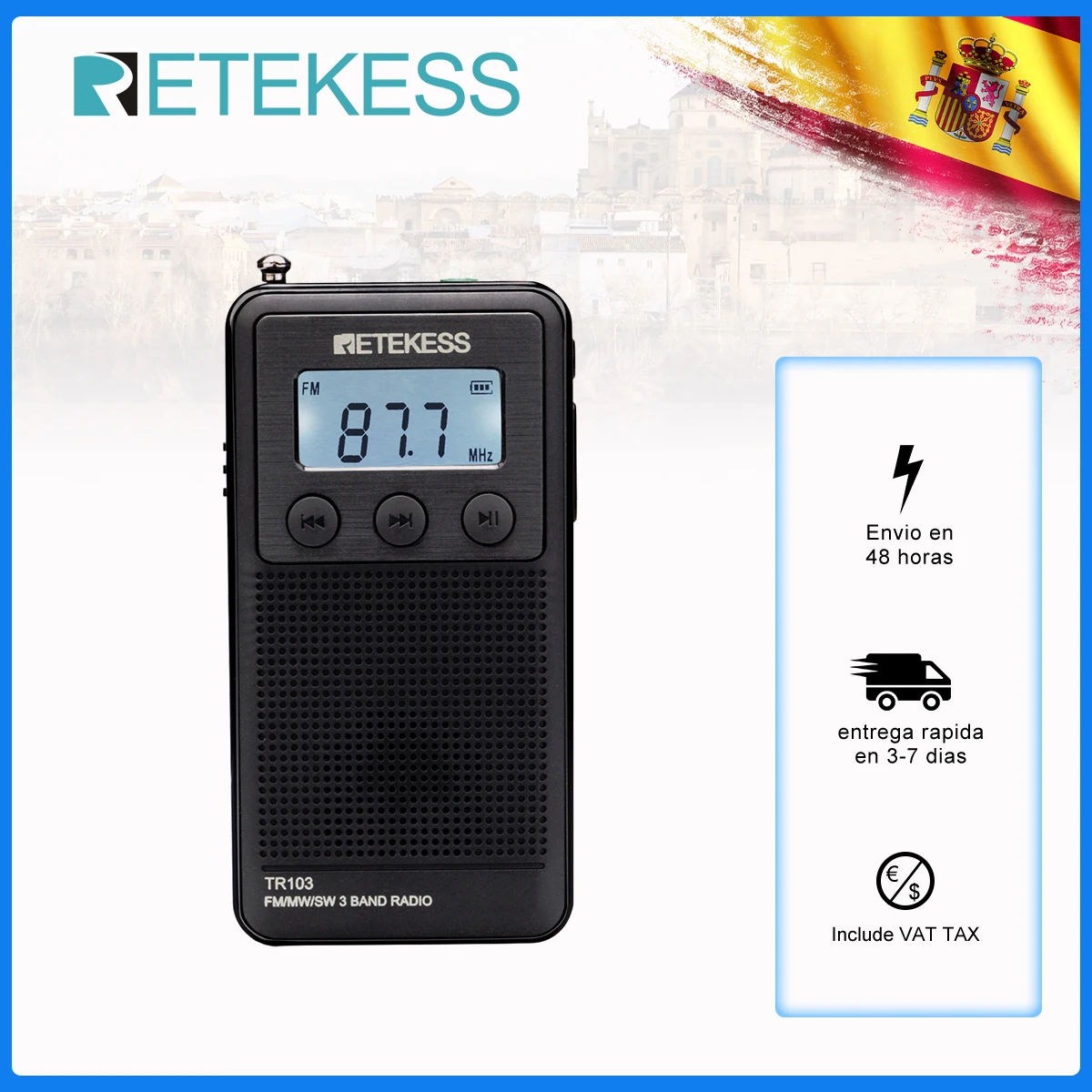 Портативный карманный мини-радио Retekess TR103 FM/MW/коротковолновый цифровой тюнинг 9/10