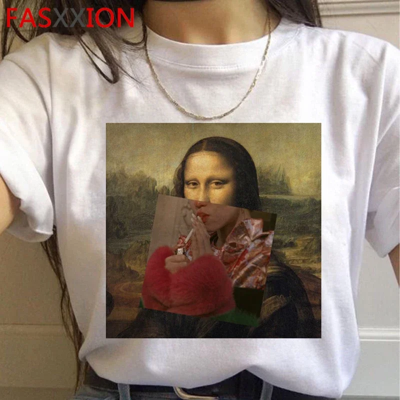 Mona Lisa Aesthetic Funny Cartoon T Shirt Women Grunge Vintage 90s