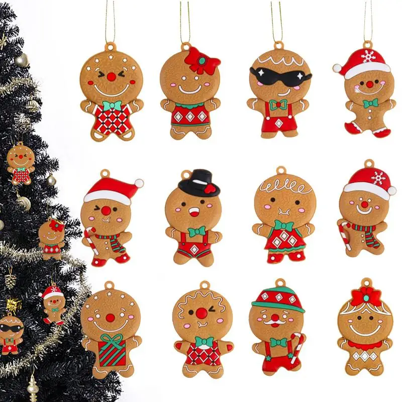 

Christmas tree gingerbread man Ornaments 12pcs Reusable Gingerbread Pendants Figurine Decorations for Christmas Trees Door