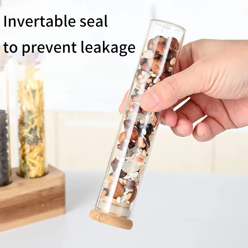 Vertical Multi-functional Sealed Tank Bar Decoration Coffee Bean Display Rack Wooden Frame Bamboo Tray Storage Glass Storage Box 3