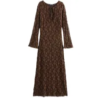 Ele Long Sve round Ne Lace Dr Autumn Winter New Arrival Women's Faion Design Sensation Slim Fit Gown 2024 - Image 5
