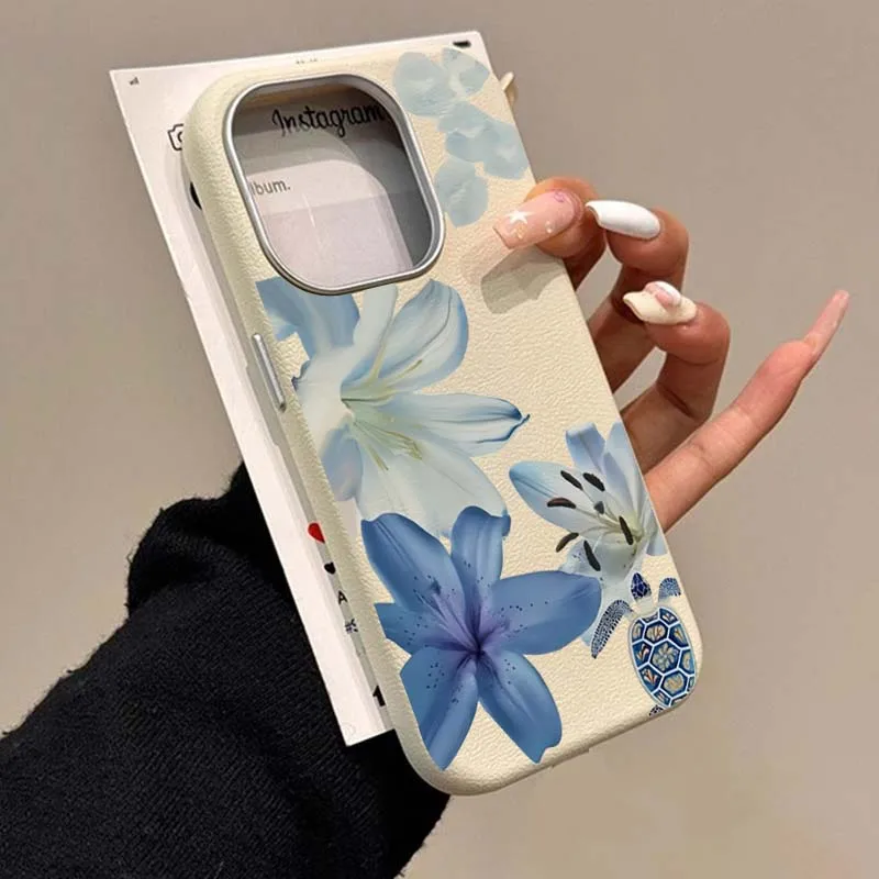 Elegant Blue Lily Pattern Soft Matte Phone Case Cover