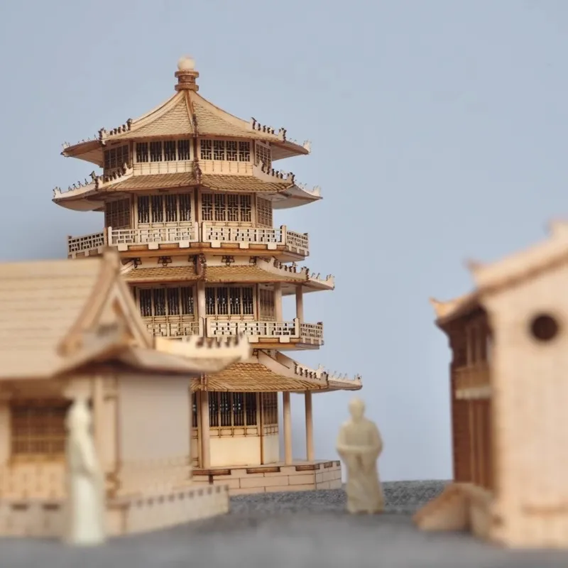 Qiaolin Miniature Chinese Style Assembled Handmade Wooden Building Models Antique Archways Pavilions Pagodas Pavilions Halls DIY