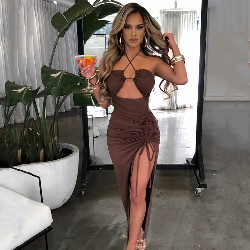 Sleeveless Sexy Female Midi Backless Dresses Slim Night Club Party Women'...