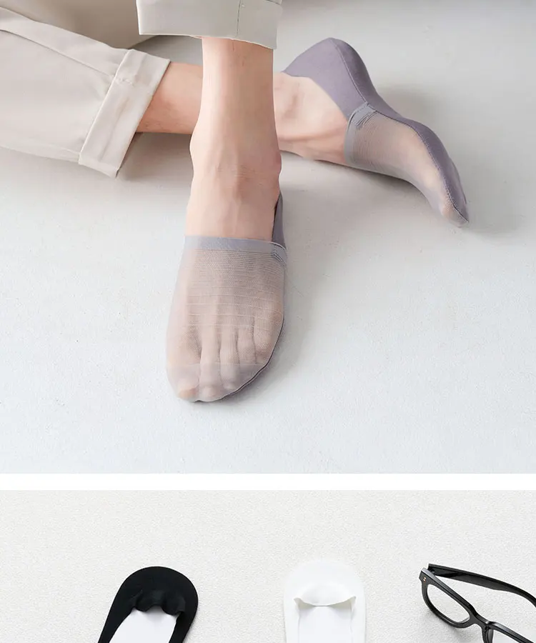 Mens Ultra-Thin Invisible Boat Socks - Non-Slip Breathable Summer 3-Pair Pack
