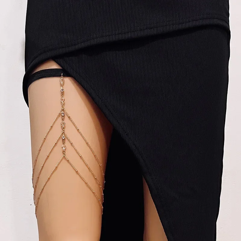 Sexy Summer Bohemian Thigh Chain Simple Body Chains for Women Double-layer Metal Leg Chain Festival Jewelry Accesorios Gift 2