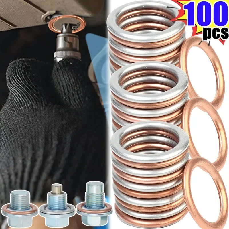 Oil Drain Plug Gasket Oil Drain Plug Seal Washer 200/10pcs Car Oil Pan Drain Gasket Drainage Bolt Pad Aluminum/ Copper Oil Drain Plug Gasket For Volkswagen Audi