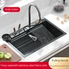 2024 Kitchen Sink 304 Stainless Steel Waterfall Kitchen Sink Black Large Single Bowl With Multifunction Touch Waterfall Faucet 1