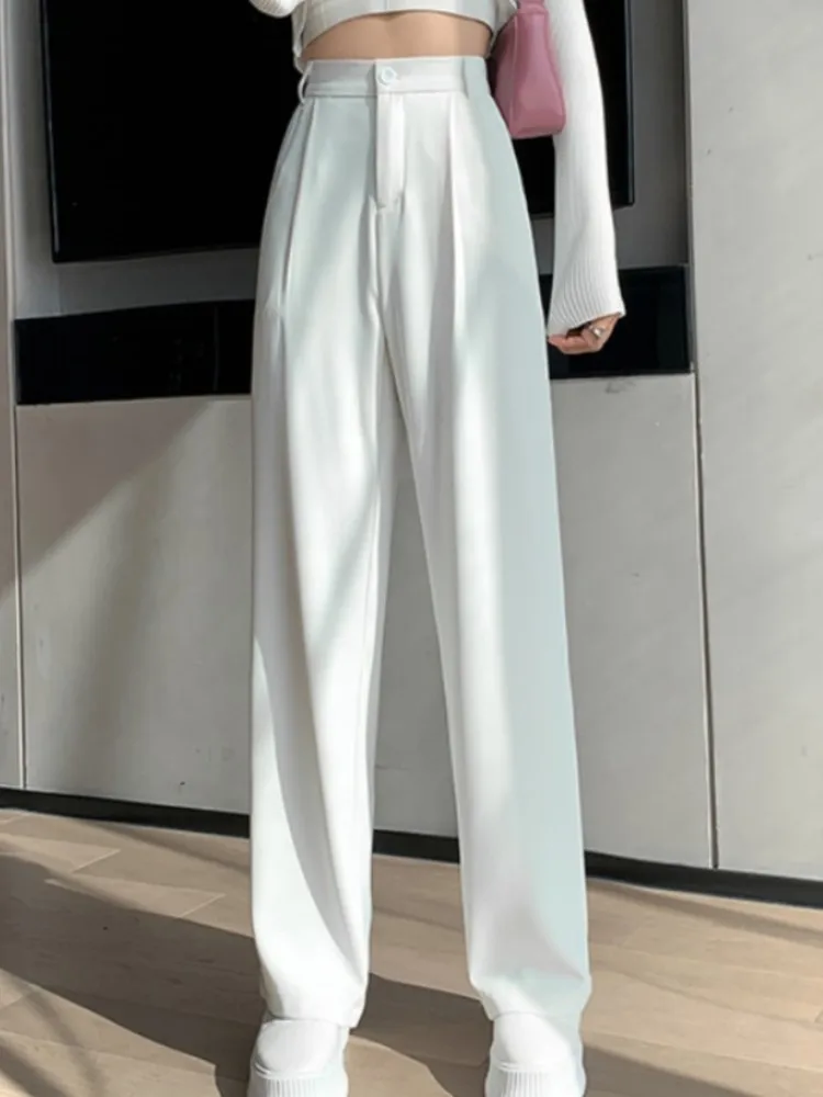 Women's Casual Loose High Waist Wide Leg Pants Female Floor-Length Trousers  White Suits Long Spring Summer