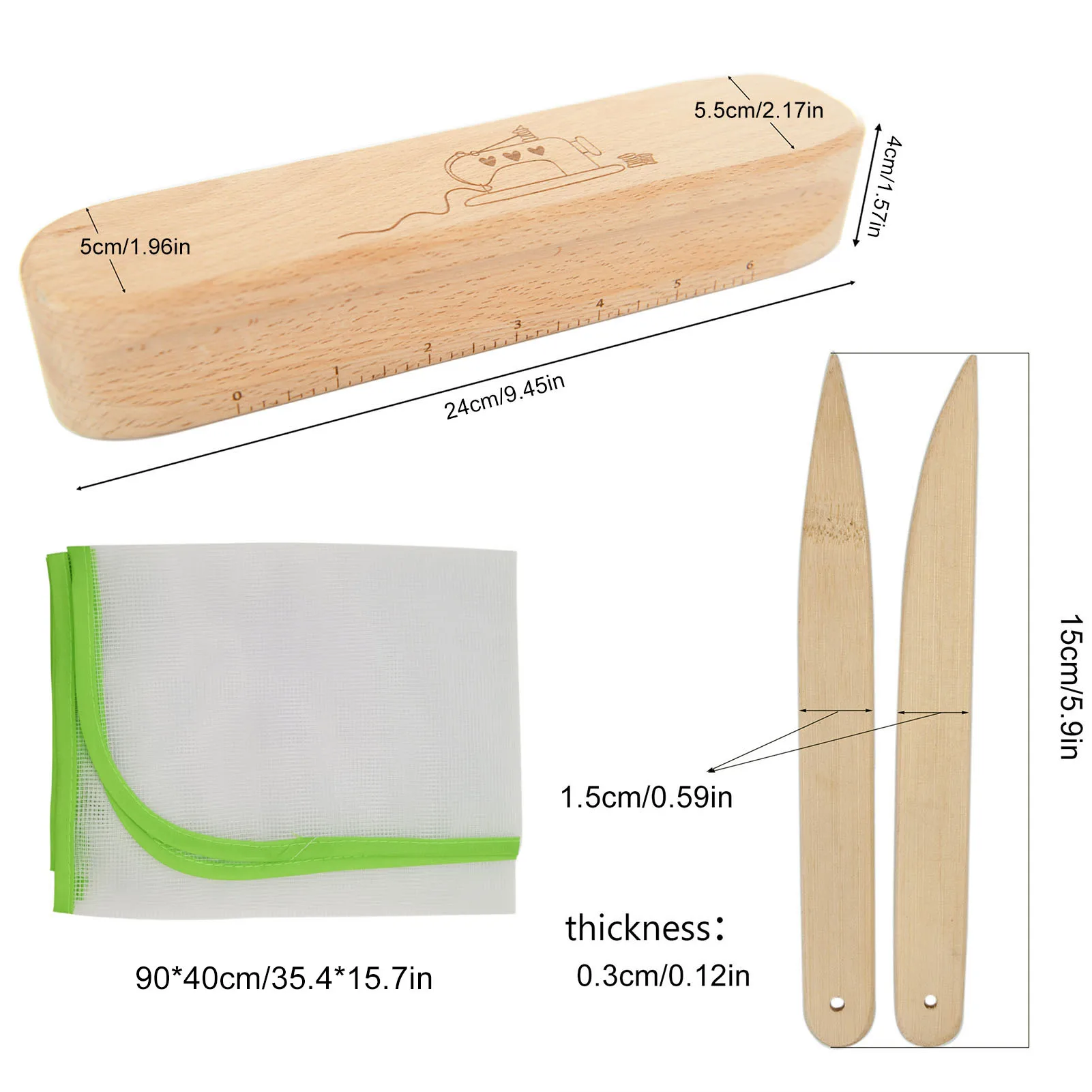 Point Beech Wood Tailor's Clapper & Seam Roller Set - Sewing & Quilting Tool For Pressing Seams Flat