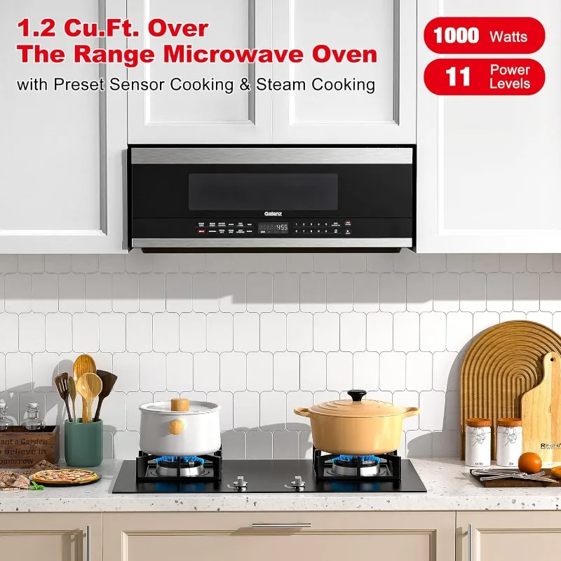 Galanz GLOMJK12S2SWN10 Low Profile Over The Range Microwave Hood Combination Steam & Sensor Cooking, 11 Power Levels, 1.2 Cu Ft 2