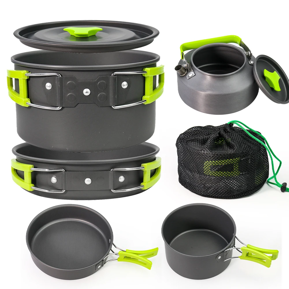 

3pcs/Set Ultra-light Portable Camping Cookware Utensils Kitchen Outdoor Cooking Teapot Picnic Kettle Pot Pan Hiking Tableware