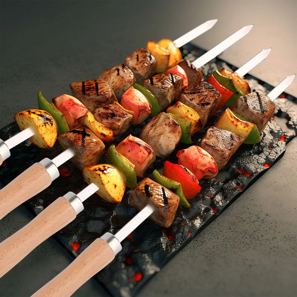 Outdoor BBQ Tools 340 Stainless Steel BBQ Long Skewers 6Pcs Professional Grilling Skewer Skewers