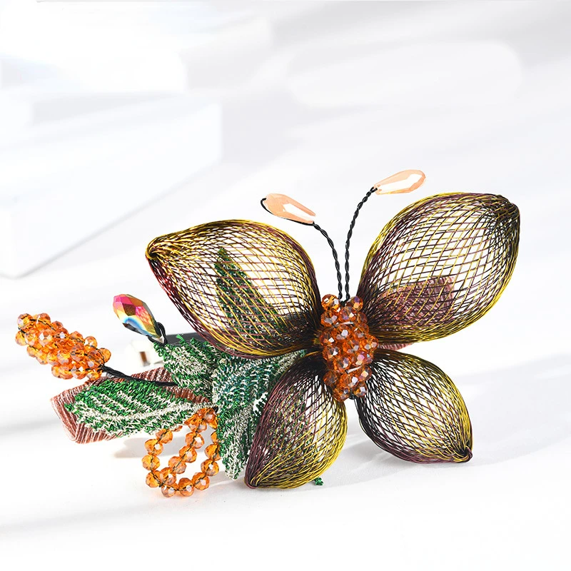 

Fashion Elegant Woven Butterfly Hairpin Hair Accessories Women Retro Handmade Luxury Crystal Spring Clip Headwear Jewelry Tiara