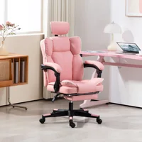 Pu Leather Office Chair, Executive Desk Chair with Headrest, Foot Rest, Swivel Wheels, Reclining Computer Chair, Pink 2