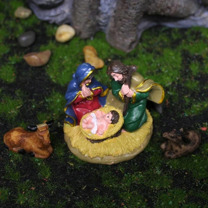 1set Birth Of Holy Statue Ornament Meaningful Nativity Scene Crafts Resin Christmas Manger Catholic Tabletop Figurine