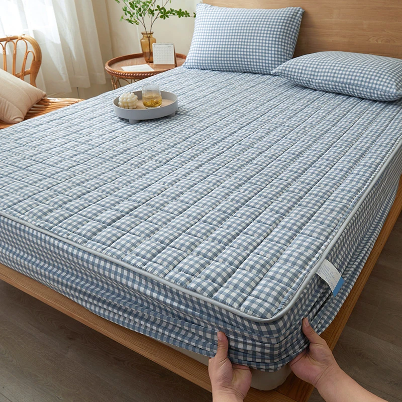 Description Picture 2 of itemWaterproof Fitted Sheet Double Queen King Quilted Mattress Cver Protector Antibracterial Breathable Bed Sheet Plaid Bed Cover