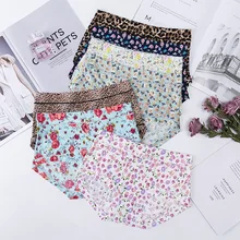 

Women's Seductive Hot One-Piece Breathable Panties Ice Silk Flower Printed Seamless Sexy Underwear High Waist Cotton Lingerie