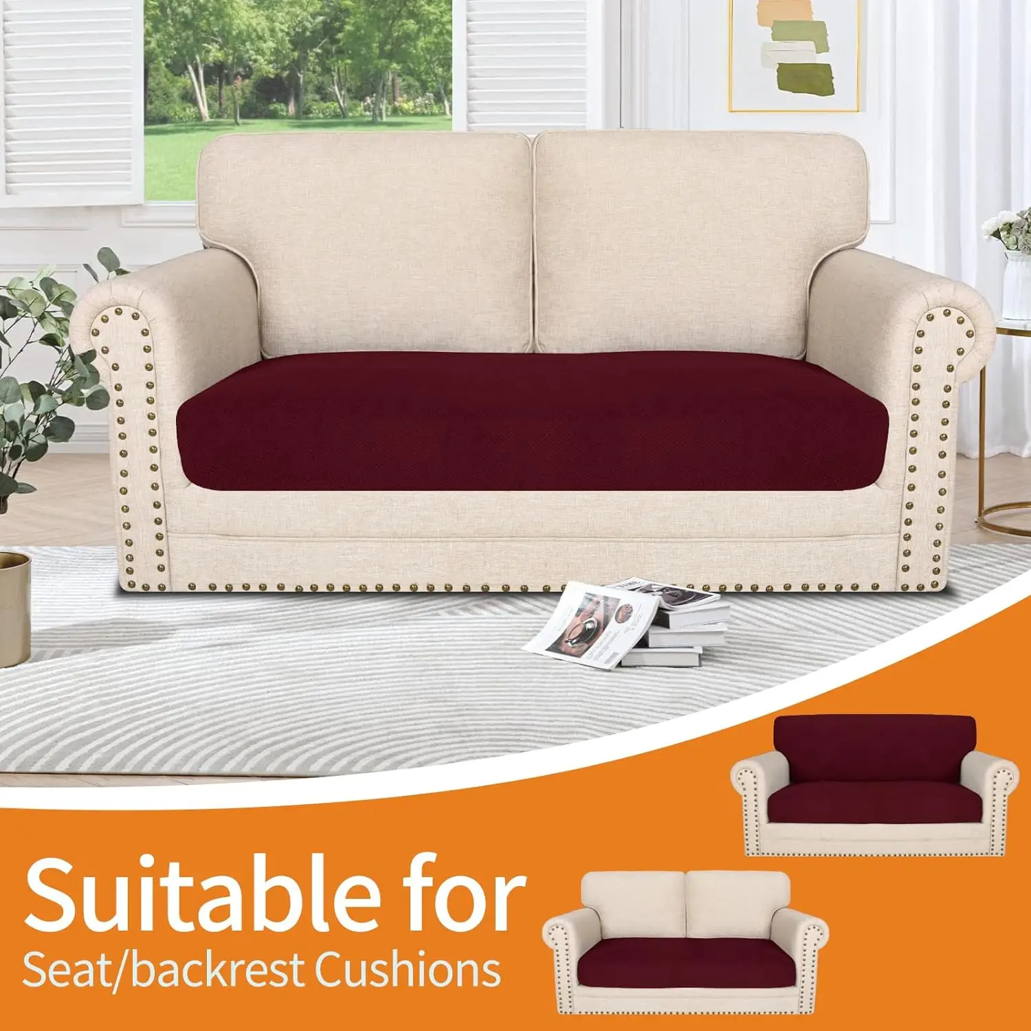 

Stretch Cushion Covers Long Loveseat Seat Cushion Slipcovers Soft Couch Cover Replacement Diamond Pattern Furniture Protector