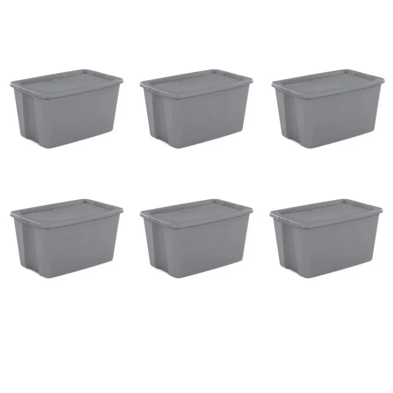 

Sterilite 30 Gallon Tote Box Plastic, Gray, Set of 6