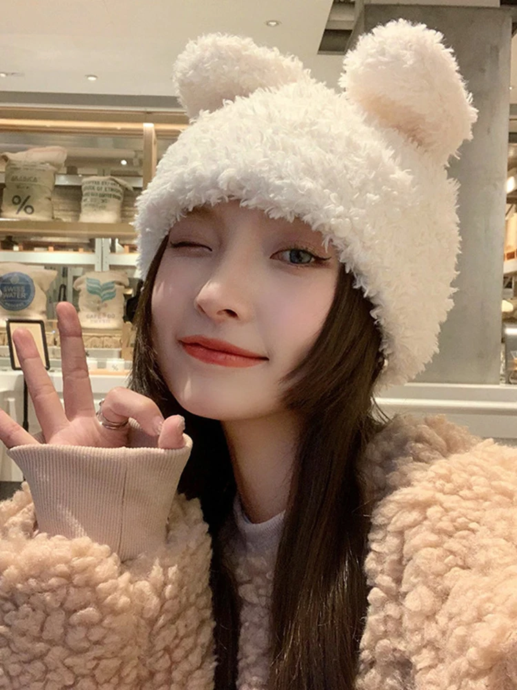 

New Faux Fur Winter Rabbit Ear Hairy Plush Hat Invierno Mujer Bucket Hats Soft Fisherman Cap Femme Cover Head Caps Echarpe Hiver
