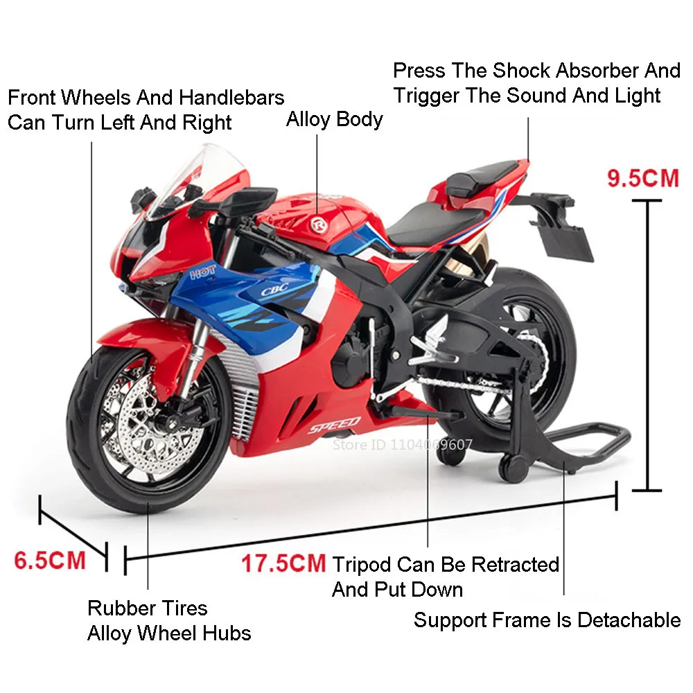 1:12 혼다 CB400F CBR1000 오토바이 모델 장난감 자동차 금속 바디 고무 타이어 충격 흡수 모터 모델 생일 선물