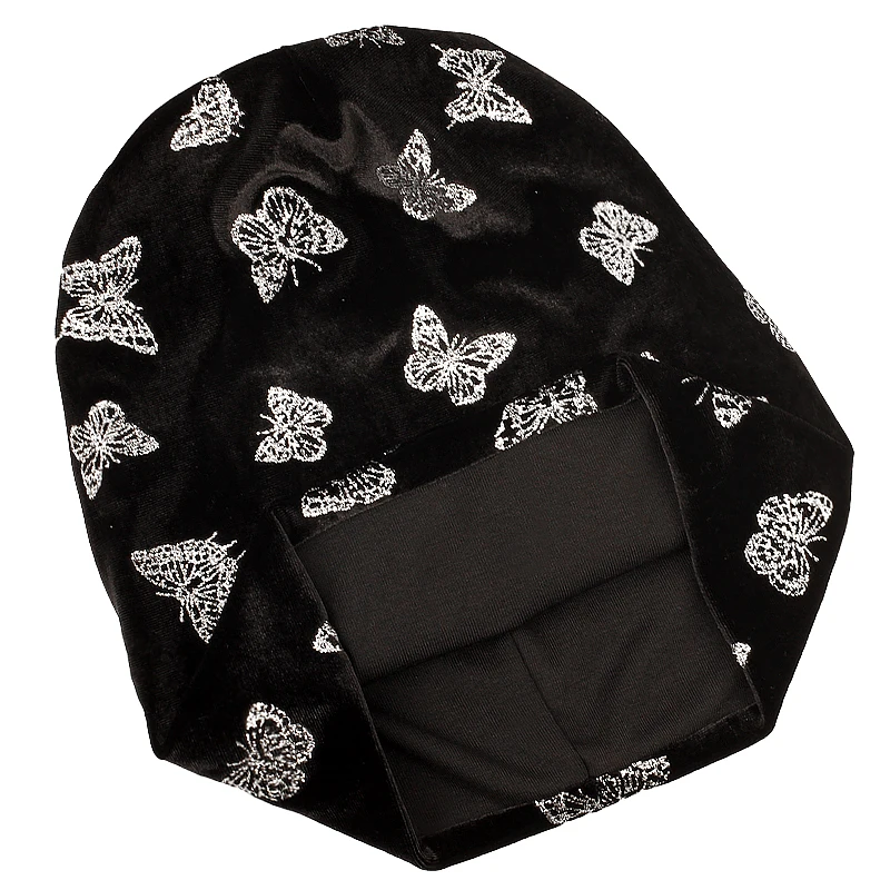 Geebro Women Autumn Winter Velvet Butterfly Skullies Beanies New Fashion Star Stretch Slouchy Hats Ladies Girls Outdoor Cap 5