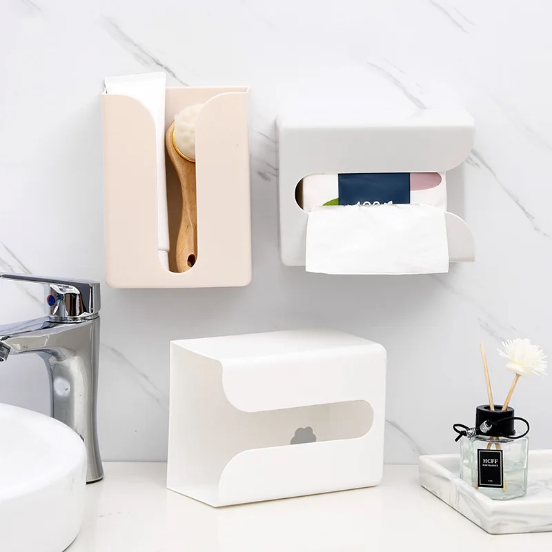 Toilet Paper Holder Wall Mounted Plastic Waterproof Napkin Case Household Paper Storage Tissue
