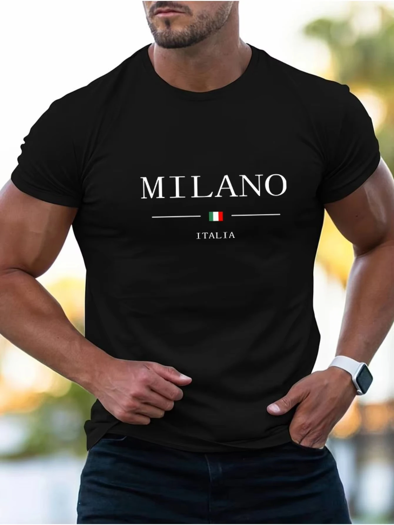 Summer Men's Cotton Casual Sports Loose Plus Milano Print Comfortable Shopping Round Neck Short Sleeved T-Shirt Top