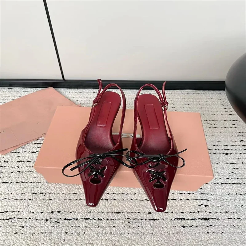 2024 new spring and Summer Lady Bow Baotou sandals pointy stiletto heels