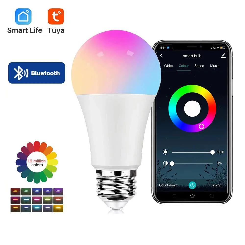 Tuya Smart Led Bulb E27 220V Smart Light Dimable Bluetooth RGB Lamp APP Control for Bedroom Room Decoration Party Lights