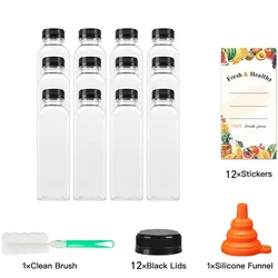 Clear Reusable 500ML Juice Bottles with Caps and Accessories for Smoothies and Beverages (12 Pieces)