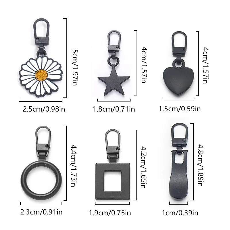 1PC Garment Bag Universal Zipper Puller Slider Head Replacement Detachable Zip Accessories DIY Repair Daisy Heart Star Shape