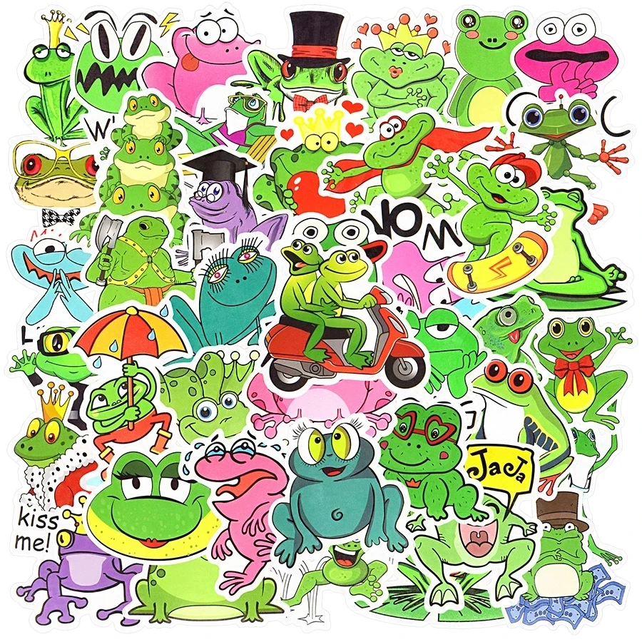 Frog Stickers 50 PCS Anime Cartoon Animal Decals Stickers for Laptop Skateboard Water Bottles PS4 Cute Frogs Stickers for Kids 50 pc cute panda stickers toys for kids gift cartoon animal stickers to diy laptop phone fridge kettle bike car sticker decal